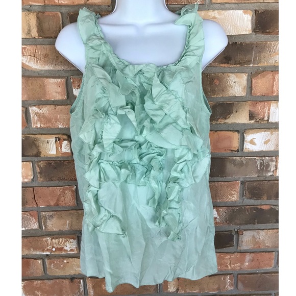 Banana Republic Women’s Mint Green Ruffled Front Silk Top Size Medium - Picture 1 of 8